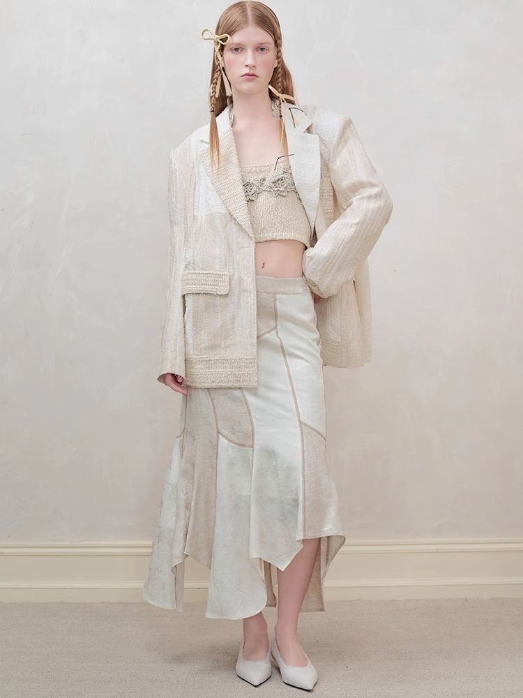 Patchwork stitching shirt + half skirt【s0000008177】