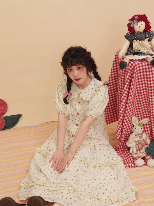 Polka Dot Lace Floral Suit Dress【s0000003033】