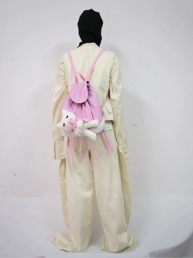 Rabbit Pink Plaid Drawstring Shoulder Bag【s0000005206】