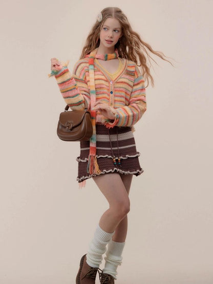 ziziFei Autumn/Winter Beautiful Style, Ancient Textbook, Colored Striped Cloak, Hair Clothing, Open Cloak