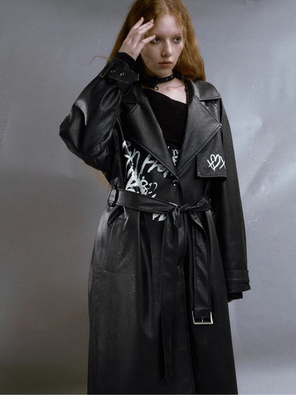 Fake leather loose windbreaker【s0000003929】