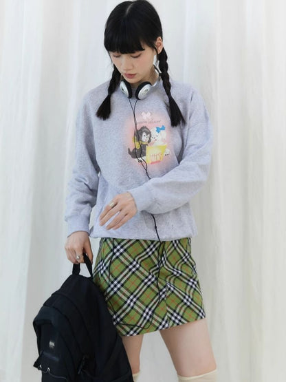 Matcha green plaid wool skirt【s0000003903】