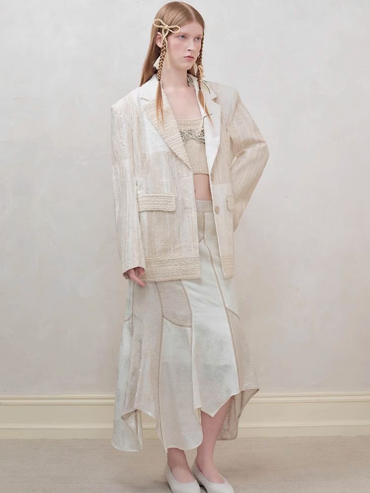 Patchwork stitching shirt + half skirt【s0000008177】