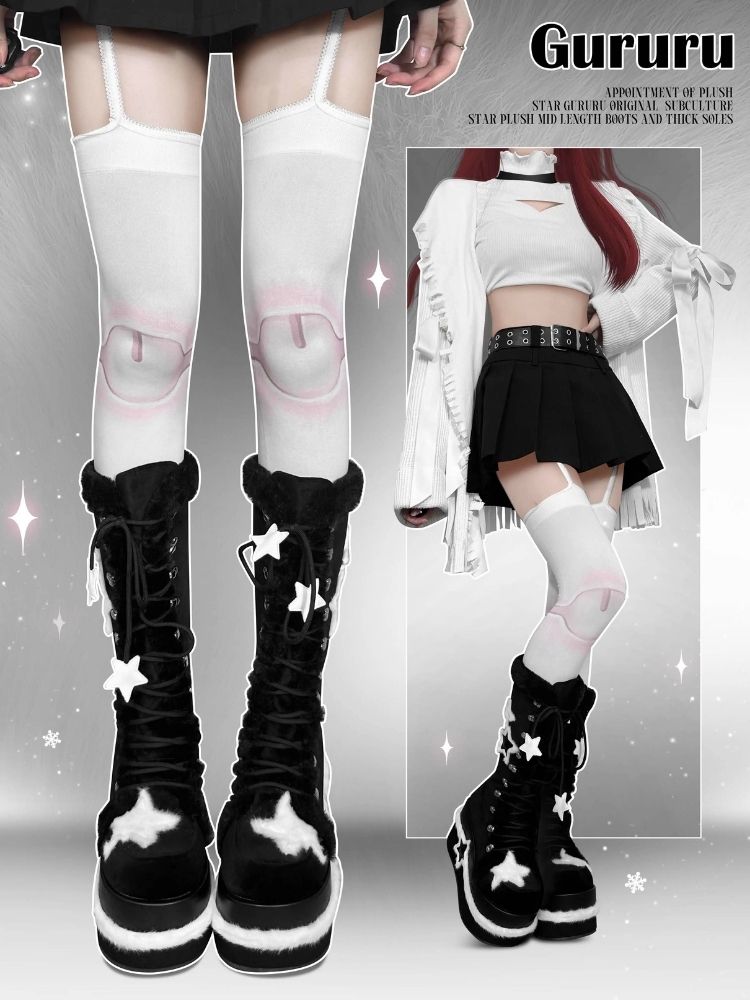 Y2K Subculture Star Plush Mid Calf Boots [s0000005224]