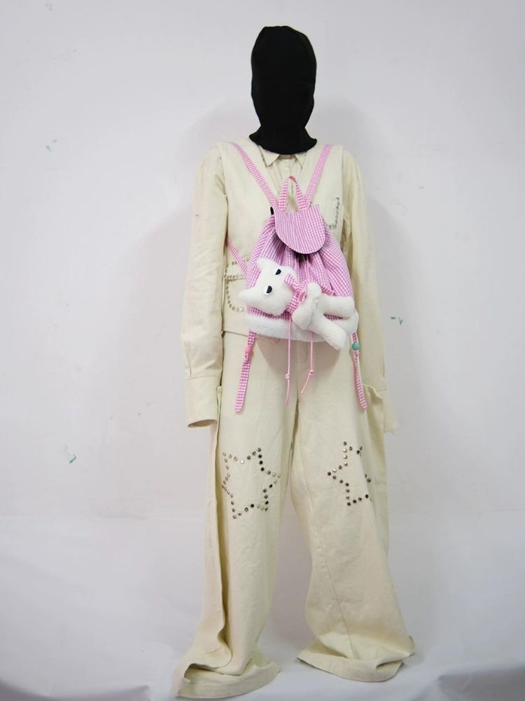 Rabbit Pink Plaid Drawstring Shoulder Bag【s0000005206】