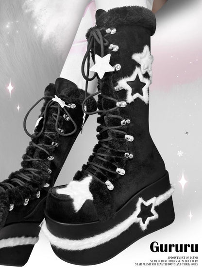 Y2K Subculture Star Plush Mid Calf Boots [s0000005224]