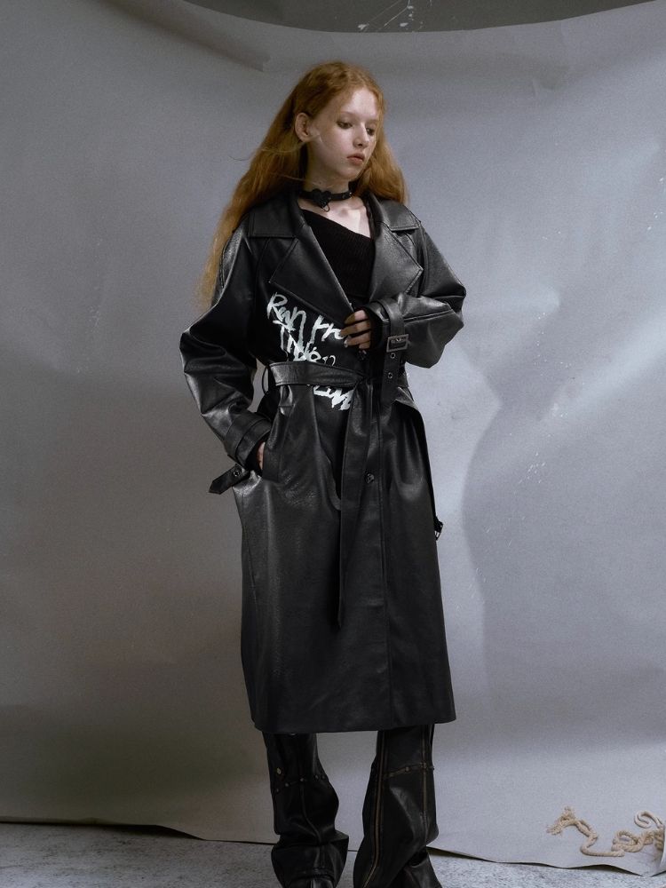 Fake leather loose windbreaker【s0000003929】