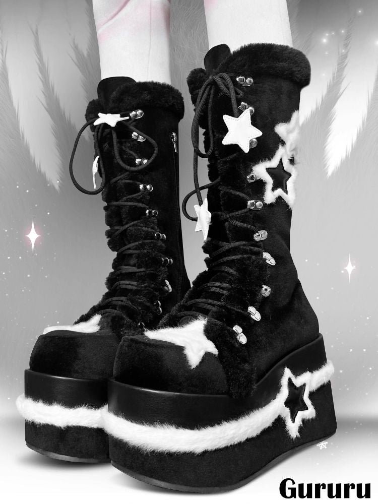 Y2K Subculture Star Plush Mid Calf Boots [s0000005224]