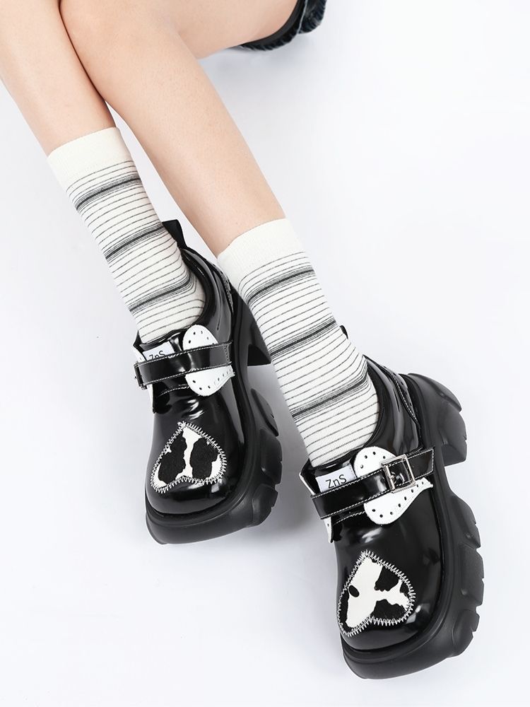 Stitch heart cow pattern thick-soled shoes【s0000002129】