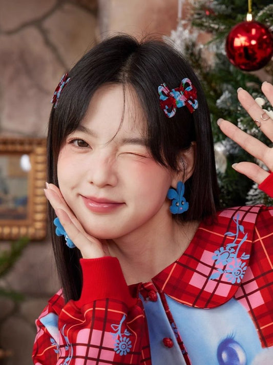 Bunny flocked resin earrings clip ring【s0000006204】