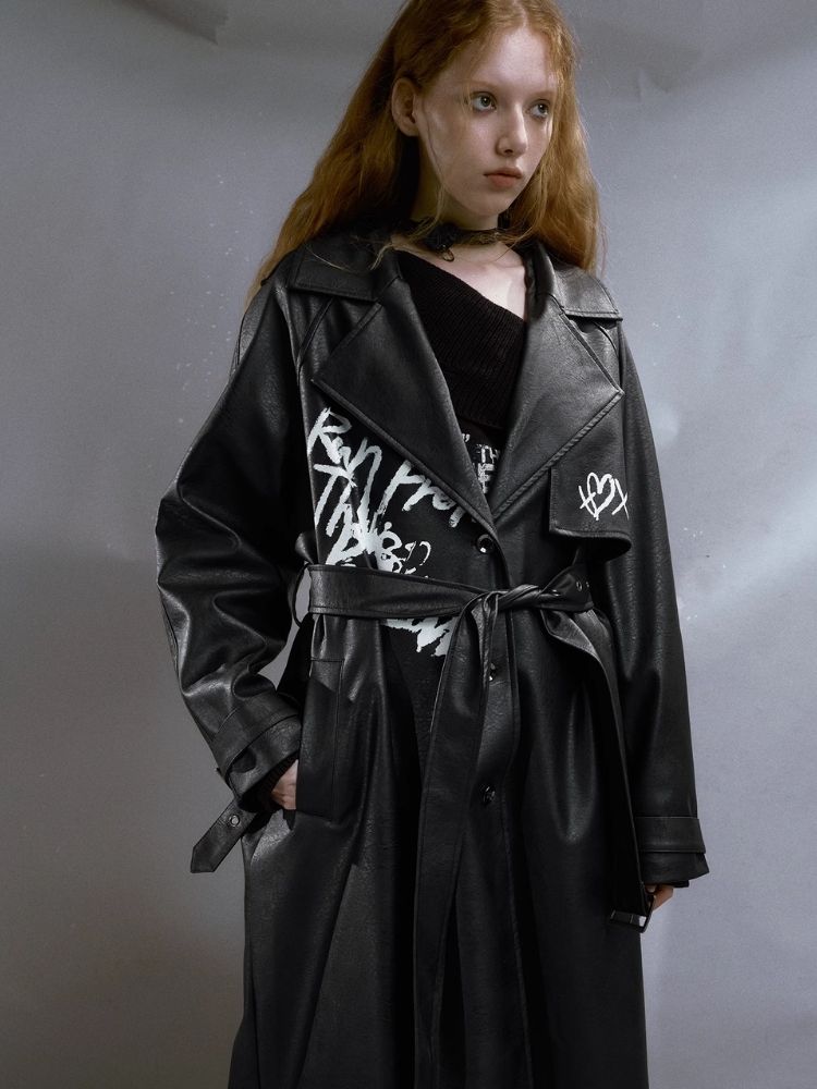 Fake leather loose windbreaker【s0000003929】