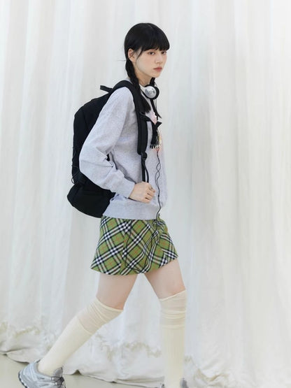 Matcha green plaid wool skirt【s0000003903】