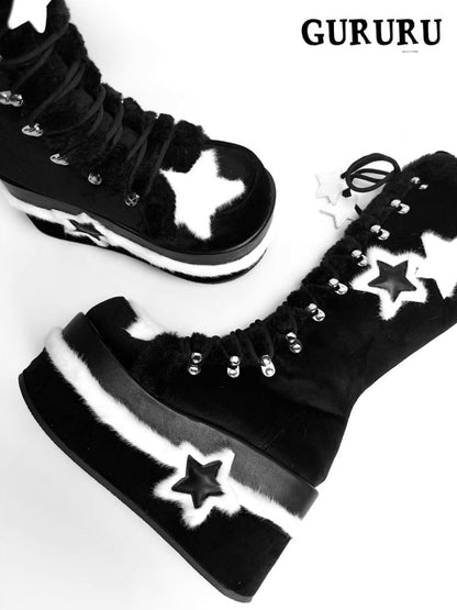 Y2K Subculture Star Plush Mid Calf Boots [s0000005224]