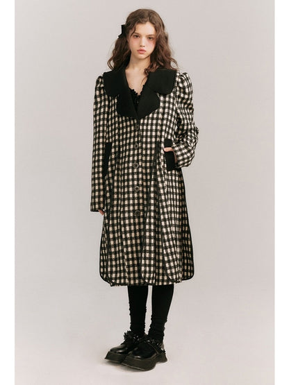 Monotone Plaid Loose Wool Coat【s0000003858】