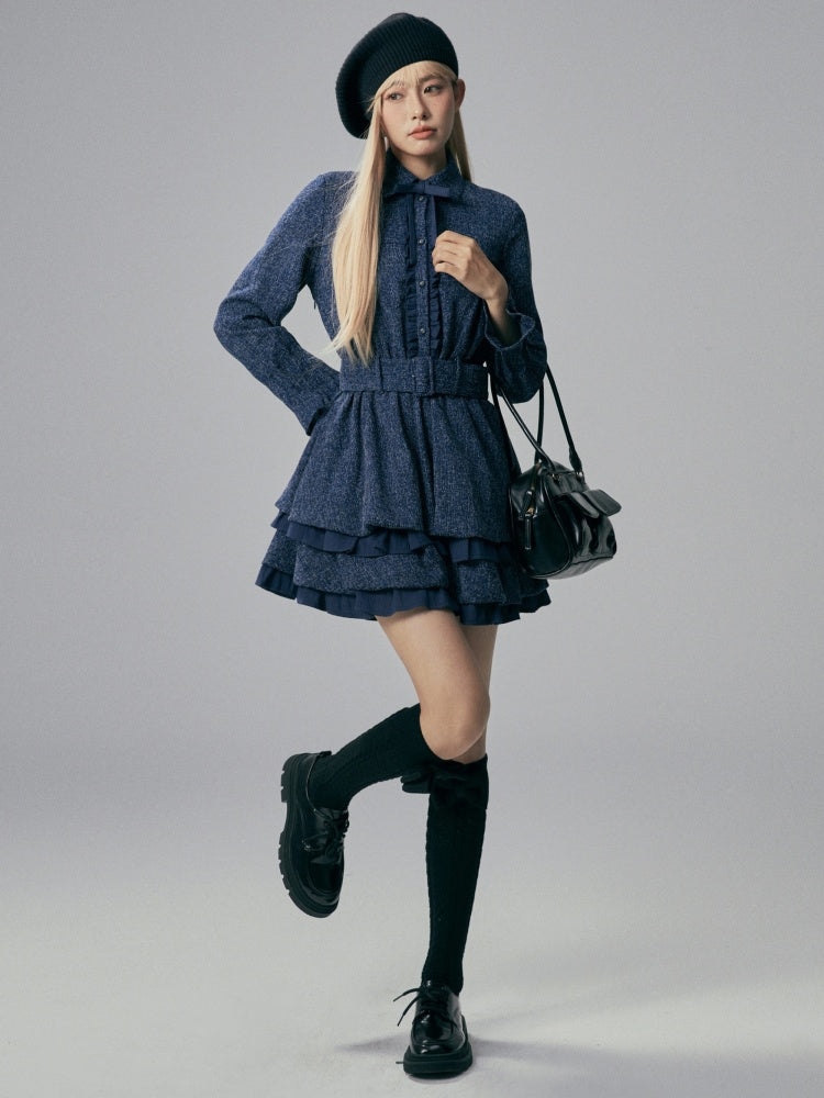 Elegant Bowtie Ruffle Pleated Dress【s0000004363】