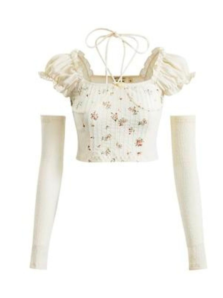 Retro Cream Floral Top / Bow Knot Skirt Set [s0000002006]