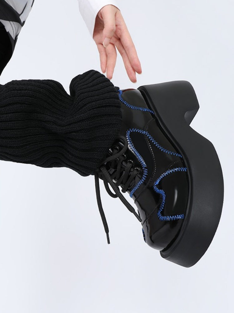 Cool Punk Blue Stitch Lather Platform Shoes [s0000003441]