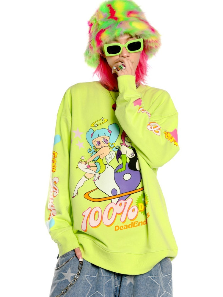 Y2K American Retro Angel &amp; Devil Girl Print Loose Sweat / Bear Gummy Bag [s0000003888]