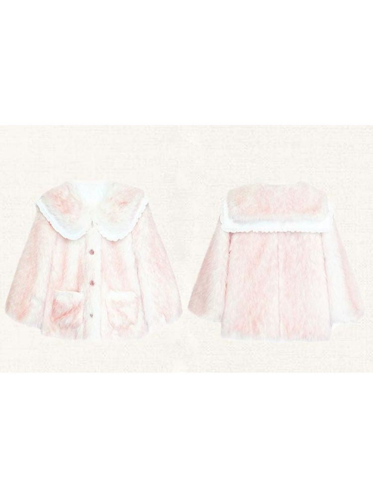 Pink and white gradient double layer collar fur coat【s0000004417】