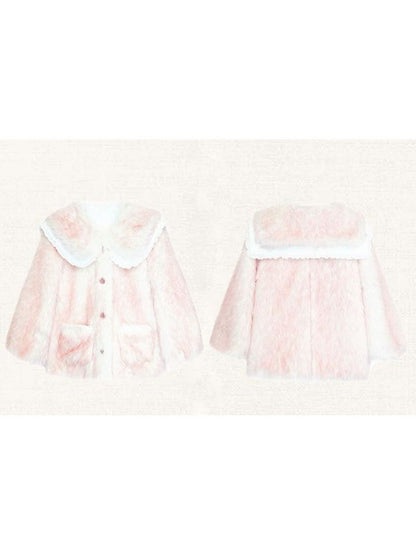 Pink and white gradient double layer collar fur coat【s0000004417】