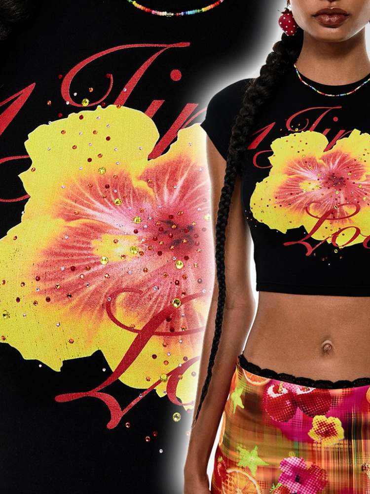 Summer Fruit Printed Tight Fit Short T-Shirt [S0000009130]