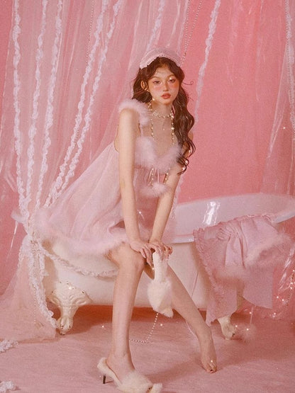 섹시한 잠옷 핑크 ha lte r d res robe set [s0000006583]