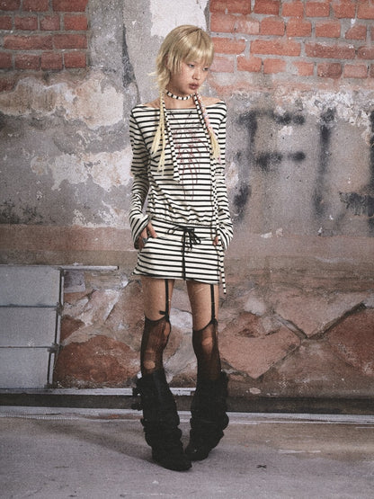 Holder Neck Striped Print Dress【s0000003433】