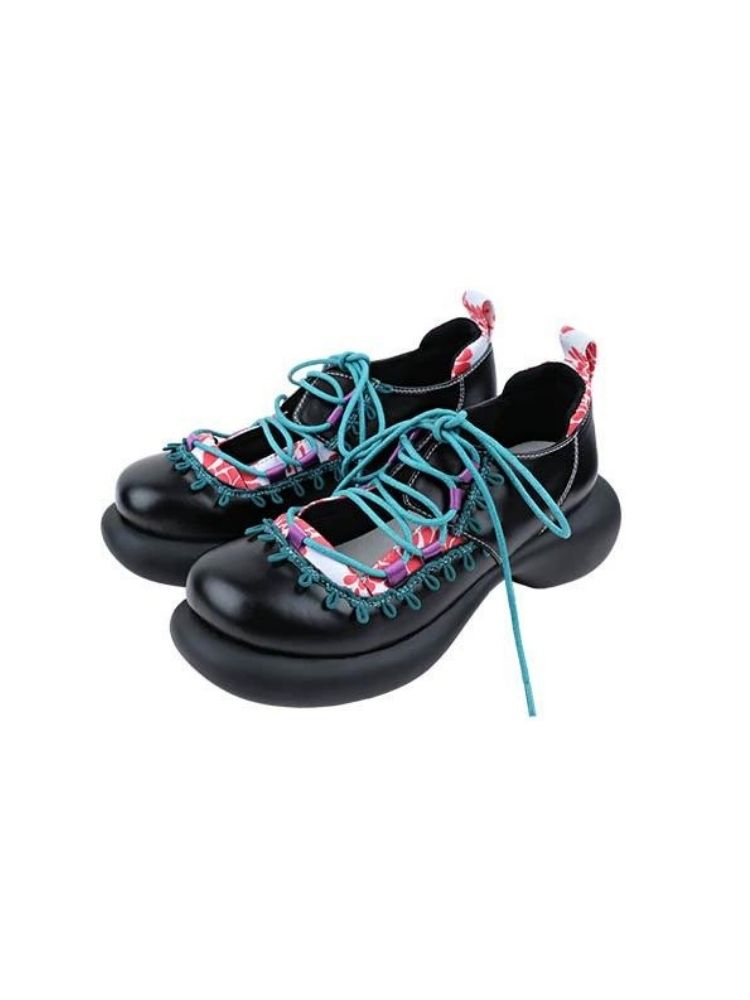 Japanese Pattern Lace Up Platform Shoes【s0000002786】