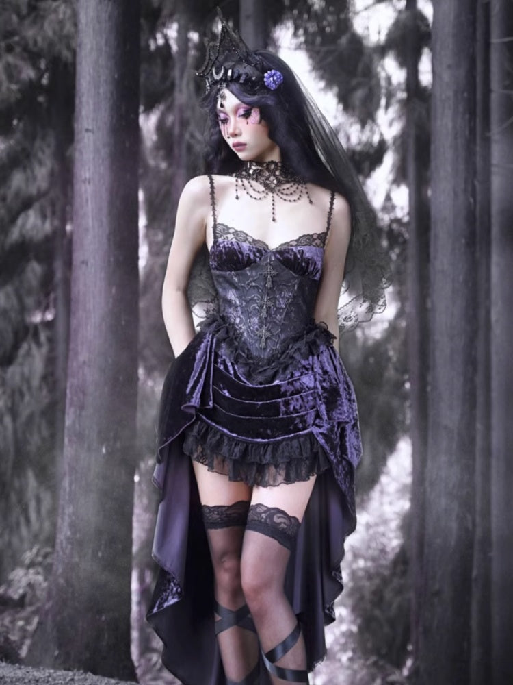 Gothic Velvet Lace Suspender Dress【s0000003866】