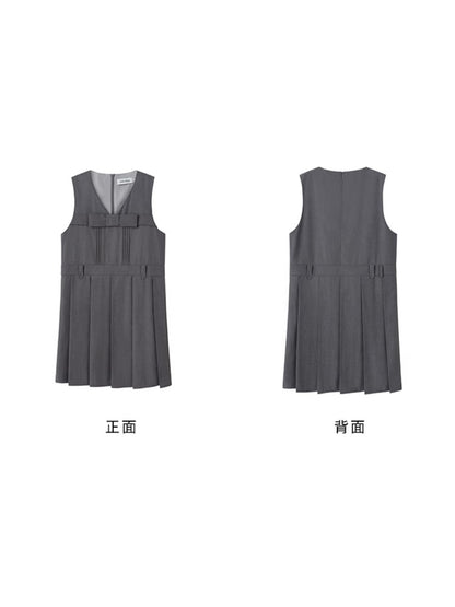 Bow Tie College Style Sleeveless V-neck One Piece [s0000003200]