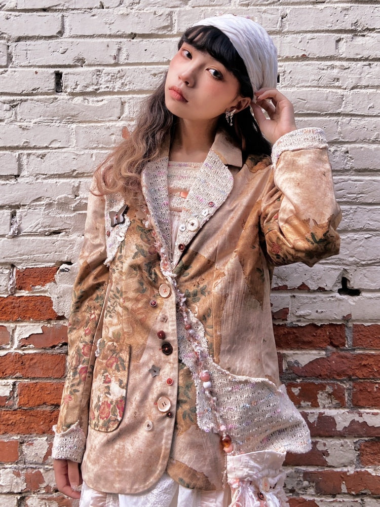 Retro Velvet Splicing Various Buttons Floral Jacket【s0000003586】