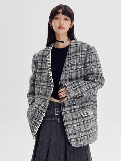 Plaid vest jacket and pleated skirt【s0000003970】