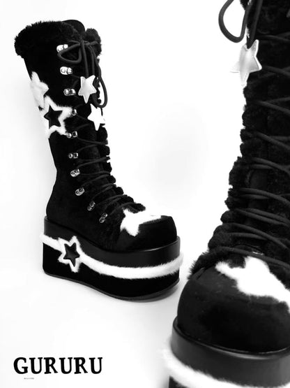 Y2K Subculture Star Plush Mid Calf Boots [s0000005224]