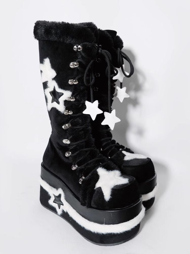 Y2K Subculture Star Plush Mid Calf Boots [s0000005224]