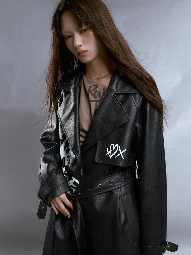 Fake leather loose windbreaker【s0000003929】