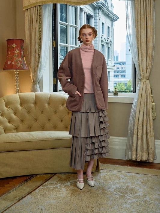 V-neck silhouette warm jacket【s0000005438】