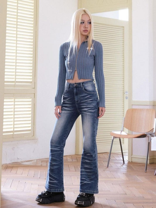 Washed color retro design jeans【s0000003390】