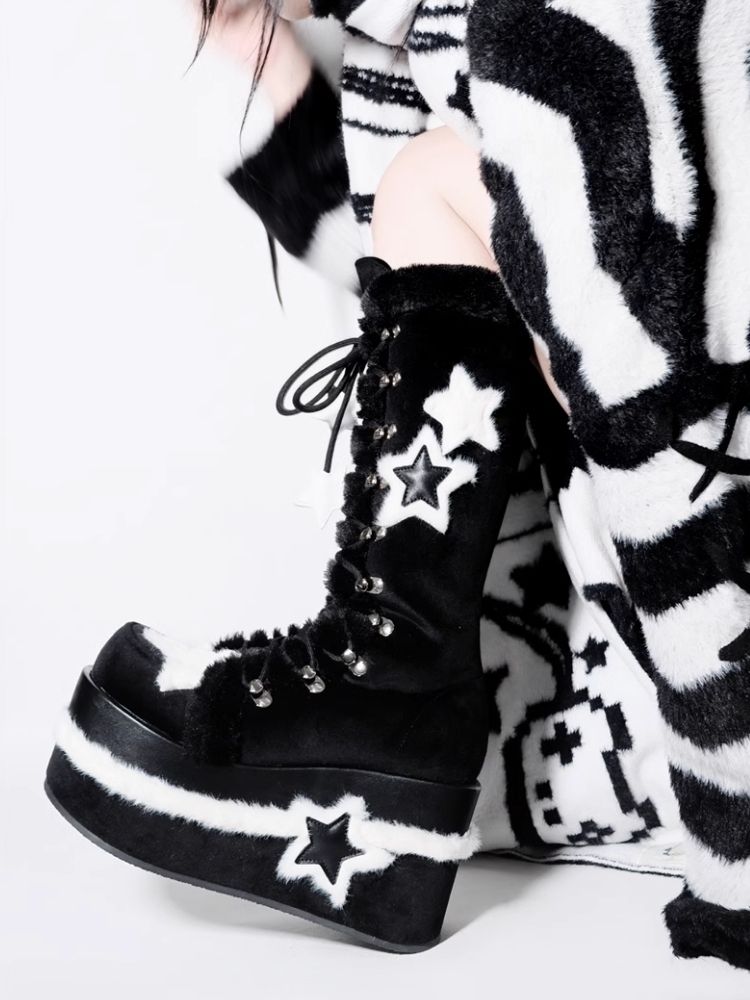 Y2K Subculture Star Plush Mid Calf Boots [s0000005224]