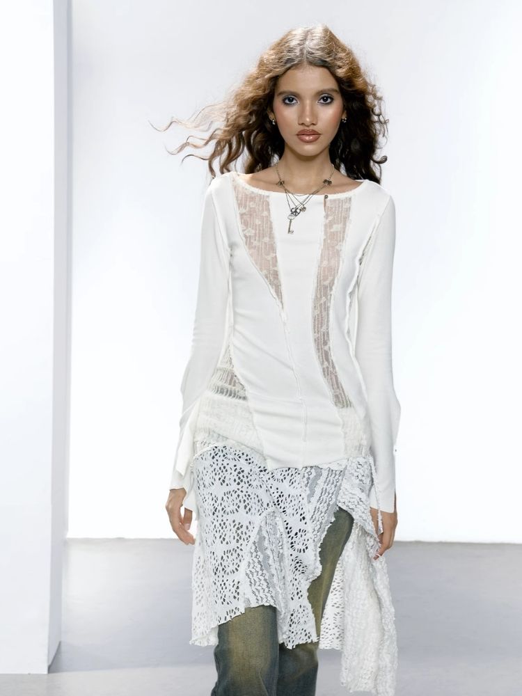 Mesh Patchwork Irregular Crushed T-Shirt【s0000005646】