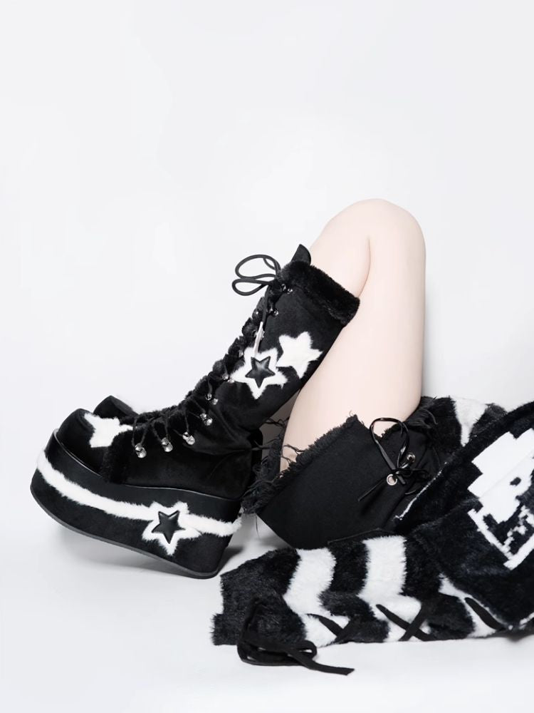 Y2K Subculture Star Plush Mid Calf Boots [s0000005224]