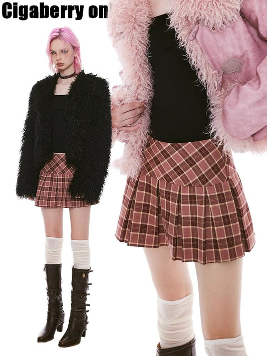 Retro plaid bustier pleated skirt【s0000004960】