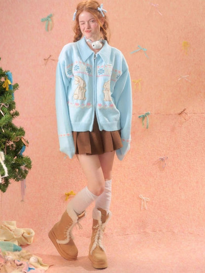 Rabbit Fair Isle polo neck zipper sweater【s0000006167】