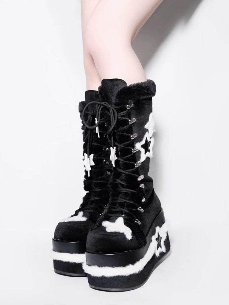 Y2K Subculture Star Plush Mid Calf Boots [s0000005224]