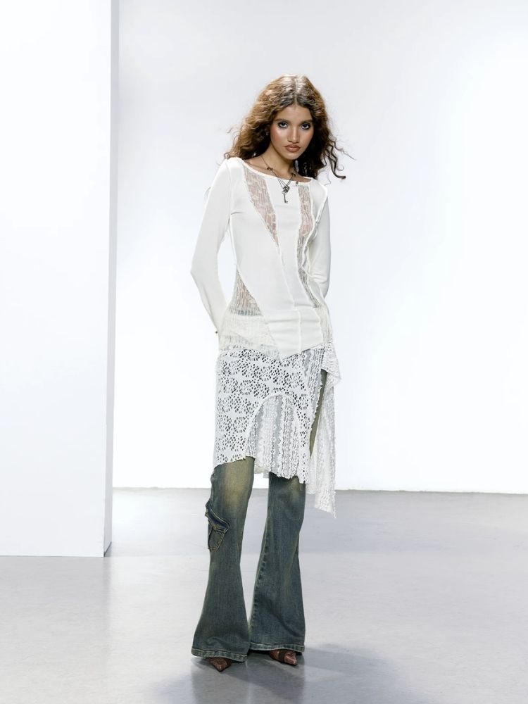 Mesh Patchwork Irregular Crushed T-Shirt【s0000005646】