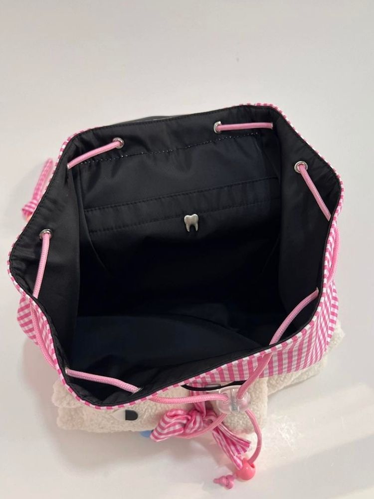 Rabbit Pink Plaid Drawstring Shoulder Bag【s0000005206】