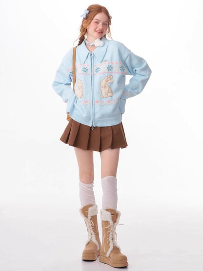 Rabbit Fair Isle polo neck zipper sweater【s0000006167】