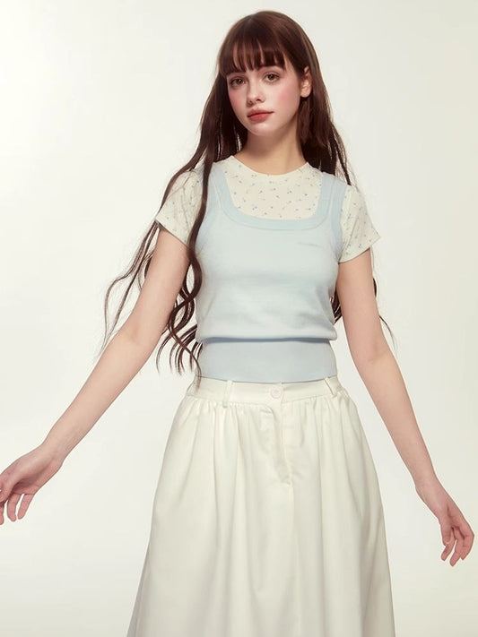 Floral half-sleeve T-shirt【s0000007525】