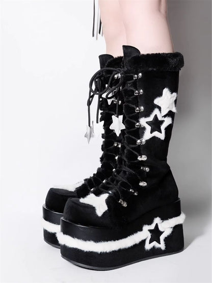 Y2K Subculture Star Plush Mid Calf Boots [s0000005224]