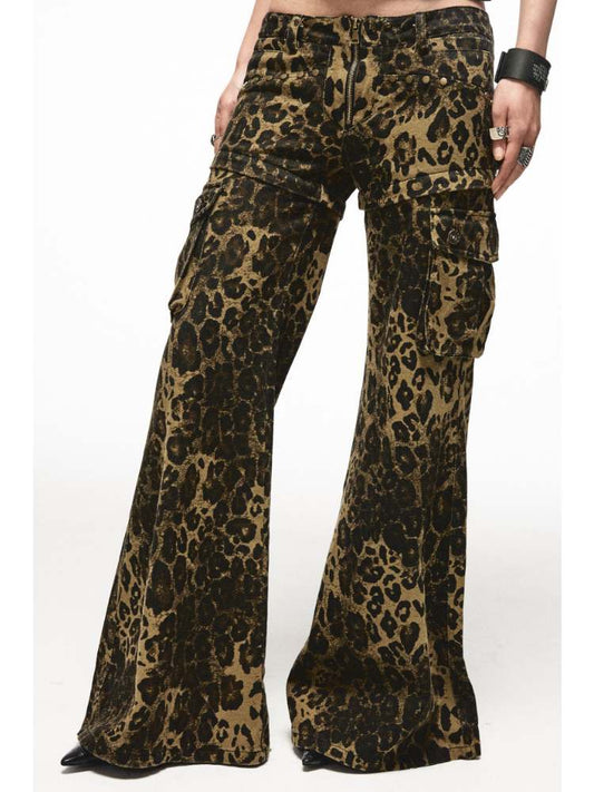 2way Leopard Pattern Low Rise Studs Flare Jeans【s0000009010】