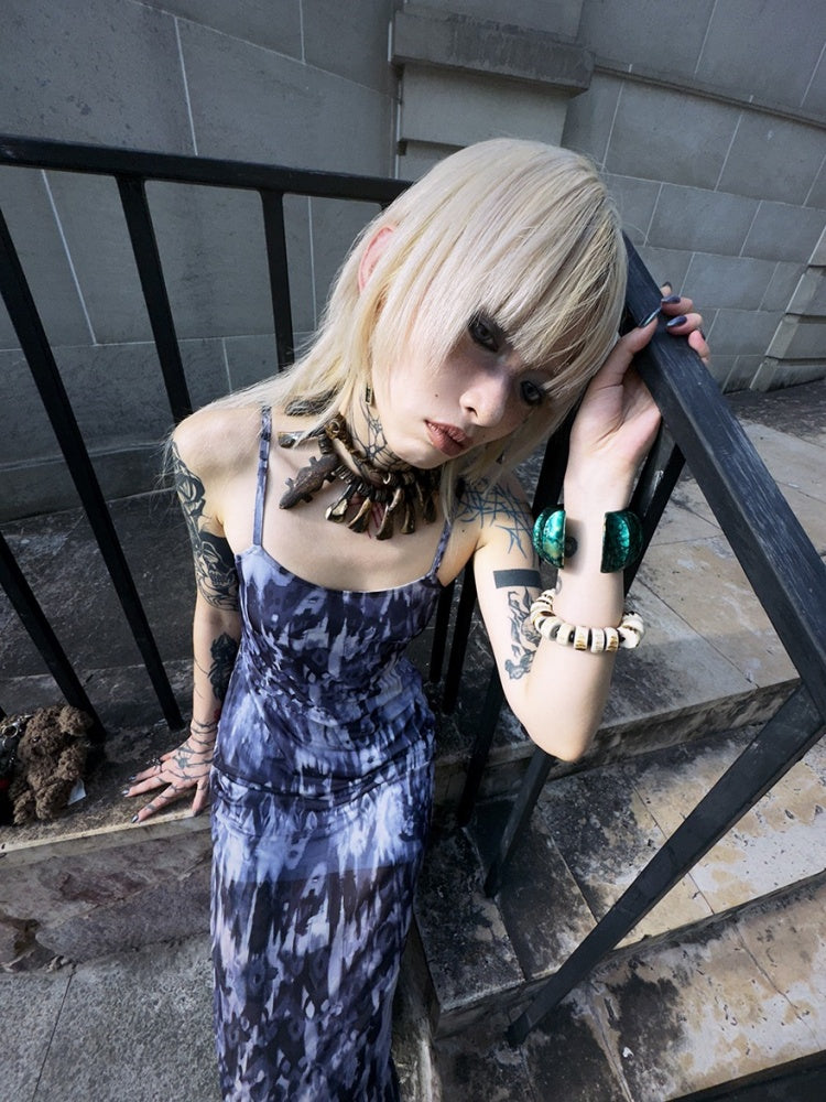 Tribal Print Mesh See-Through Sexy Backless Camisole Dress【s0000003892】